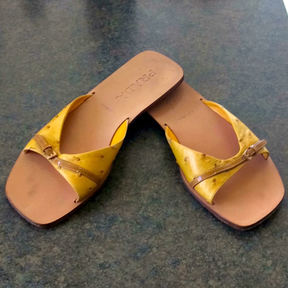 Prada ostrich shoes/slides